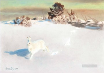 Arktis weißen Hasen Schnee Ölgemälde